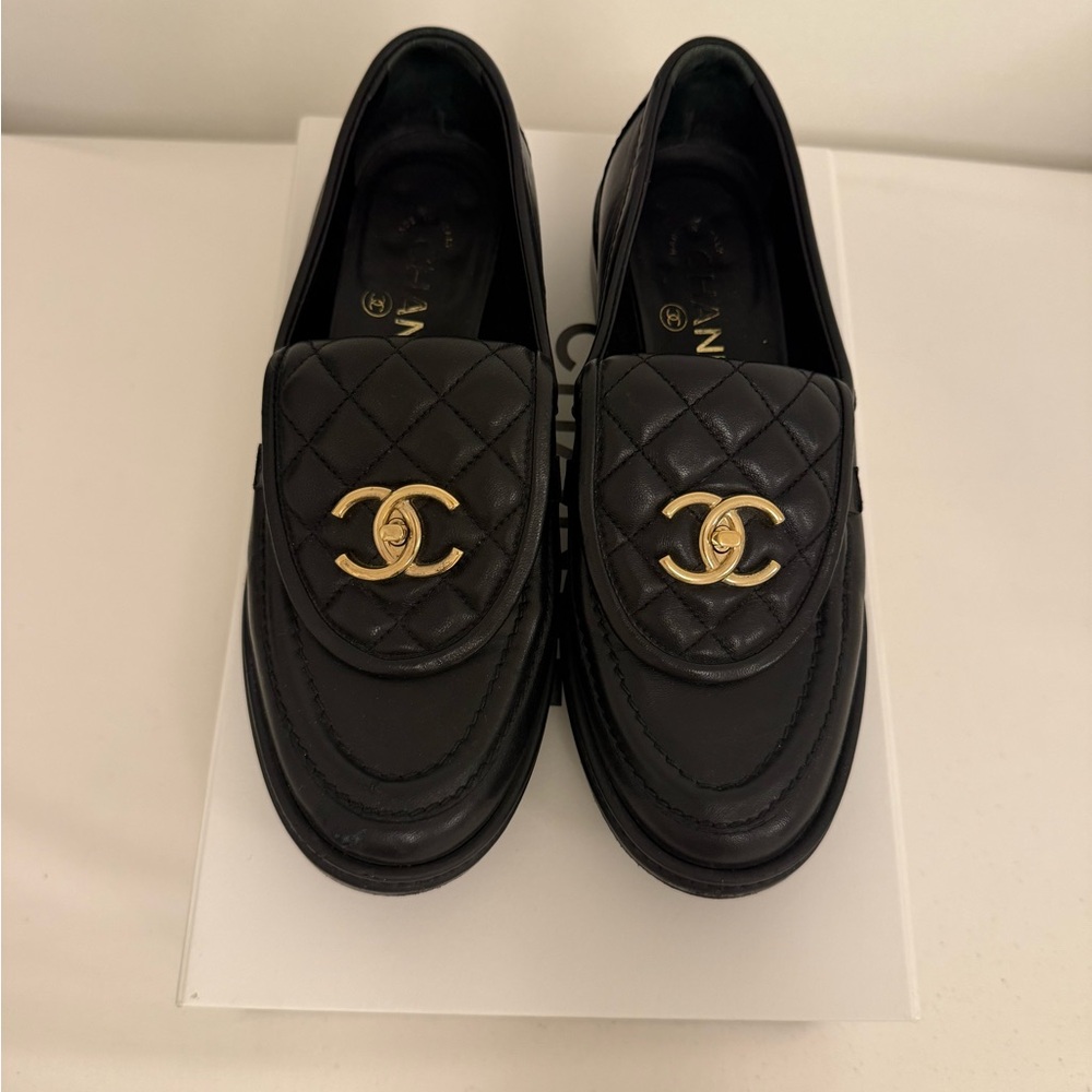 🚫SOLD🚫 Chanel Black Loafers with Gold Logo